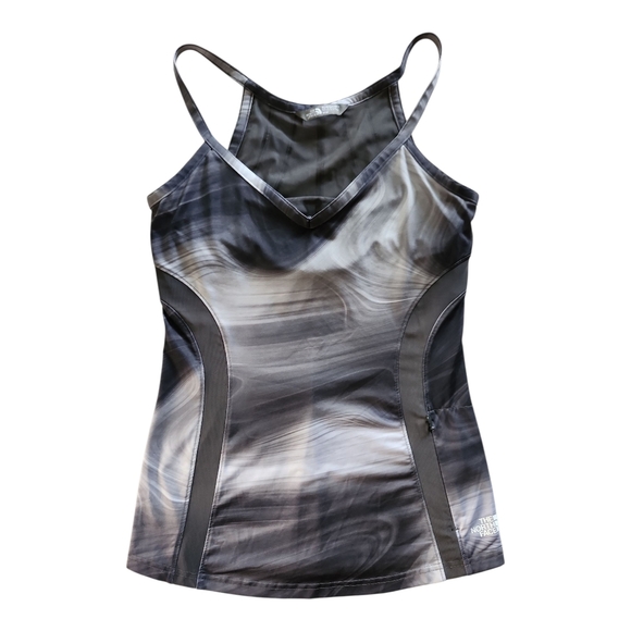 The North Face Tops - The North Face Athletic Tank Top Size M Gray Black Abstract Strappy Activewear